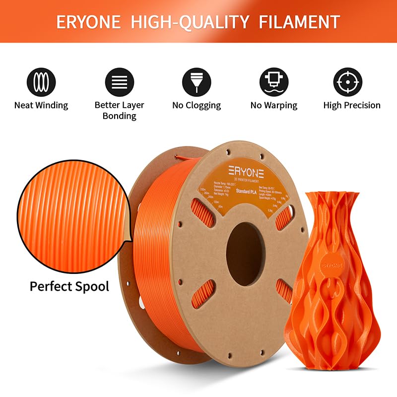ERYONE PLA Filament 1.75mm, 3D Printer Filament PLA, +/-0.03mm, 1kg(2.2lbs)/Spool, Orange - Image 4